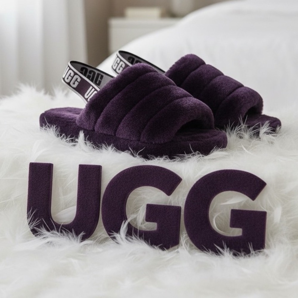 UGG Fluff Yeah Slide Purple  Slingback Slippers / Sandals Womens 7.5-8 NWOT